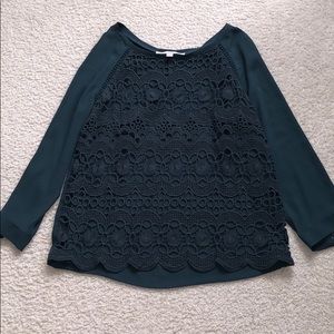 LOFT Green Lace Long Sleeve Blouse